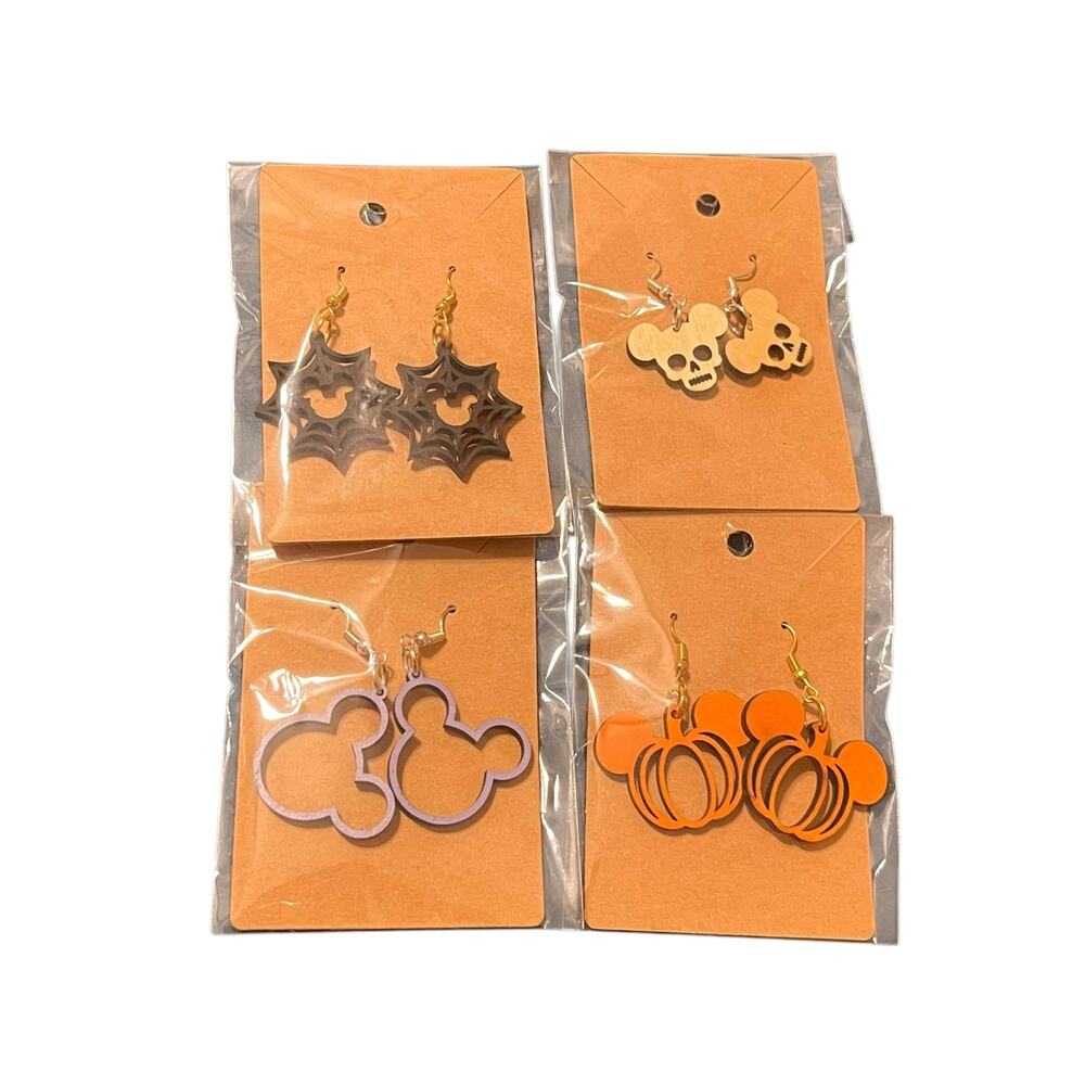 Wooden Mickey Halloween Earrings Set of 4